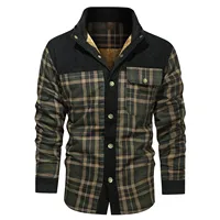 Fall Winter Men's Plaid Print Casual Jackets Fashion Vintage Long Sleeve Stand Collar Single Breasted Warm Fleece Lined Outwears 1