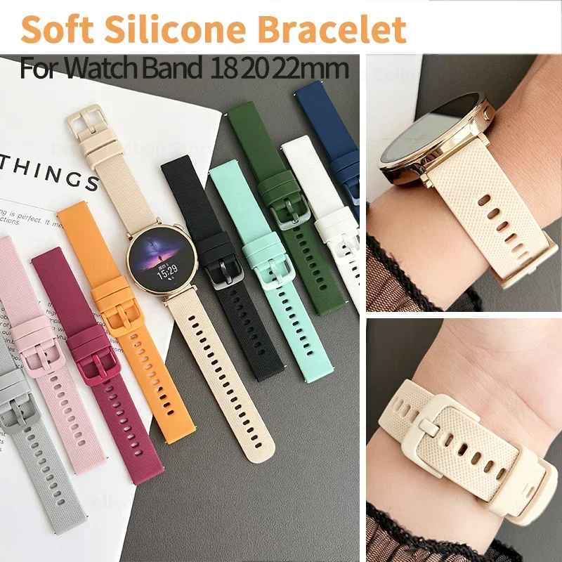 

18 20 22mm Silicone Strap for Huawei GT4 GT2/3 Pro Sport Bracelet for Samsung Galaxy Watch Active2 Amazfit Replacement Wristband