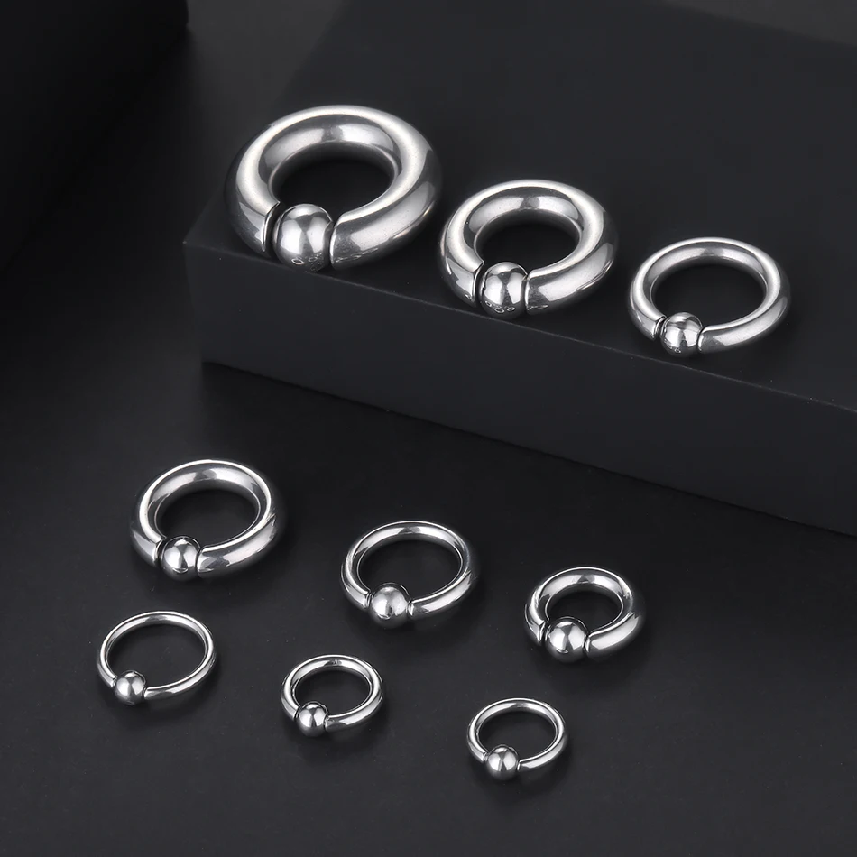 Stainless Steel Captive Bead Ring Nose Hoop Ball Closure Rings Ear Piercing Body Jewelry 20G-00G for Women Men 1pcs