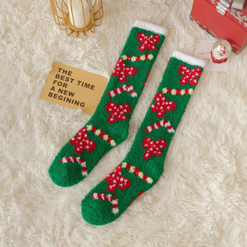 2023 Women's Christmas Socks Party Coral velvet Santa Claus Tree Snowflake Home socks Diagonal Striped Socks New Year Fun Soken 6