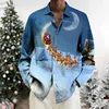 Christmas Shirts For Men Fashion Loose Lapel Button-Down Shirt 3d Santa Claus Graphic Long Sleeve Print T-Shirts Oversized Tops 3