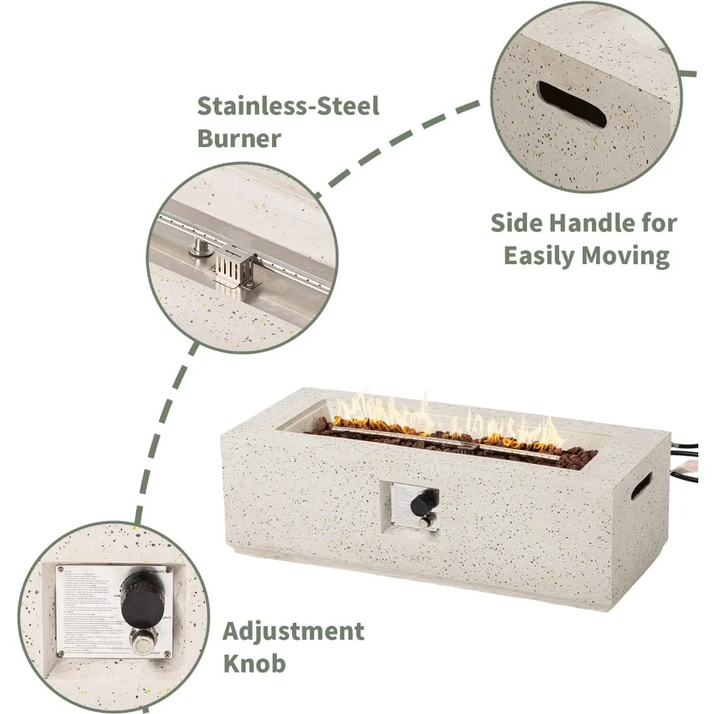 Outdoor Propane Fire Pit Table Set 2-Piece 42-inch Terrazzo Rectangle 50000 BTU 16 Inches Cover Side 20lb