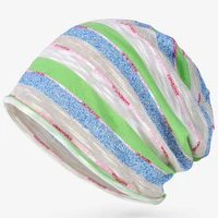Women Spring Summer Autumn Thin Striped Beanies Slouchy Style Skullies Lady Knitted Bonnet Cap Men Sports Hiphop Pile Hat 3