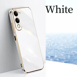 Luxurious Electroplated Gold Border Silicone Phone Case - Vivo Y27 5G (White)