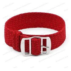 Versatile Perlon Woven Nylon Watch Strap with Metal Buckle - Black and Blue - 22mm (Red)