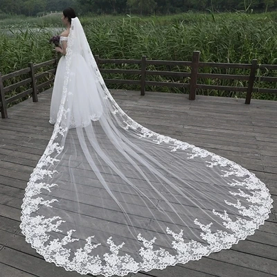 

4Meter Ivory / white 2022 bridal veils edge lace tulle Cathedral Veil wedding long Wedding Voice wedding accessori