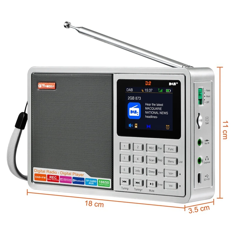 FM Radio Module GTMEDIA D2 Portable Radio FM/DAB+ Digital Radio With RDS, 2.4" LCD Display, 60 Preset Stations, Enhanced Reception