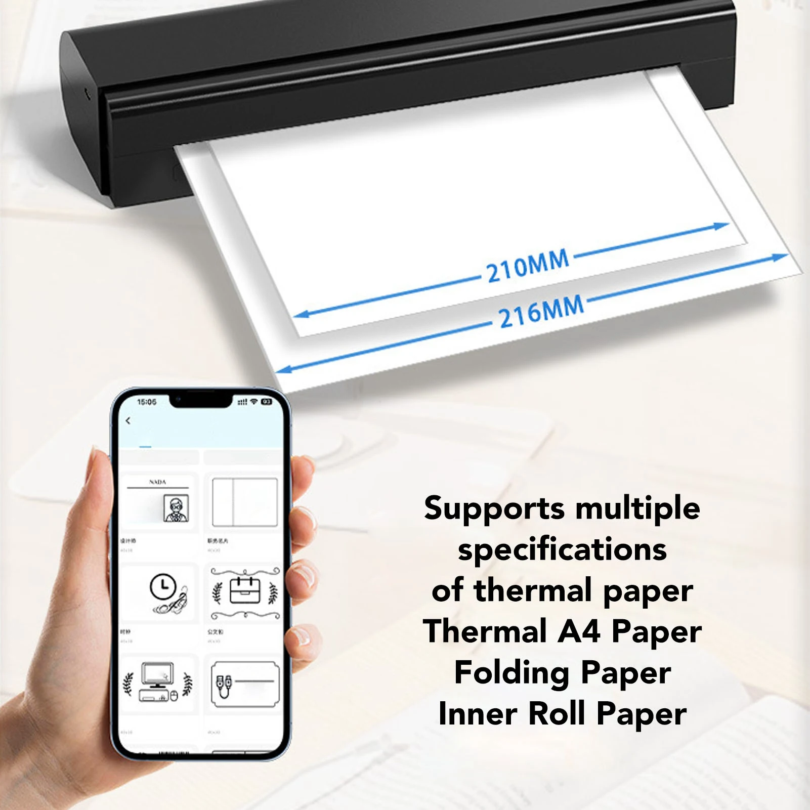 【New】Portable Inkless Printer 15mm/s Print Speed for Home Use for 210/216mm Paper Compact Printer 203DPI Accuracy BT USB