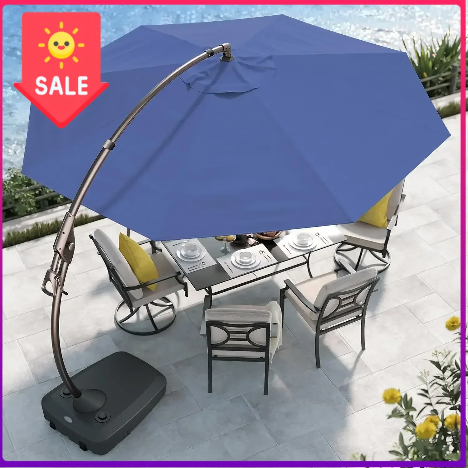 12FT Round Cantilever Patio Umbrella with Base & Cover 1