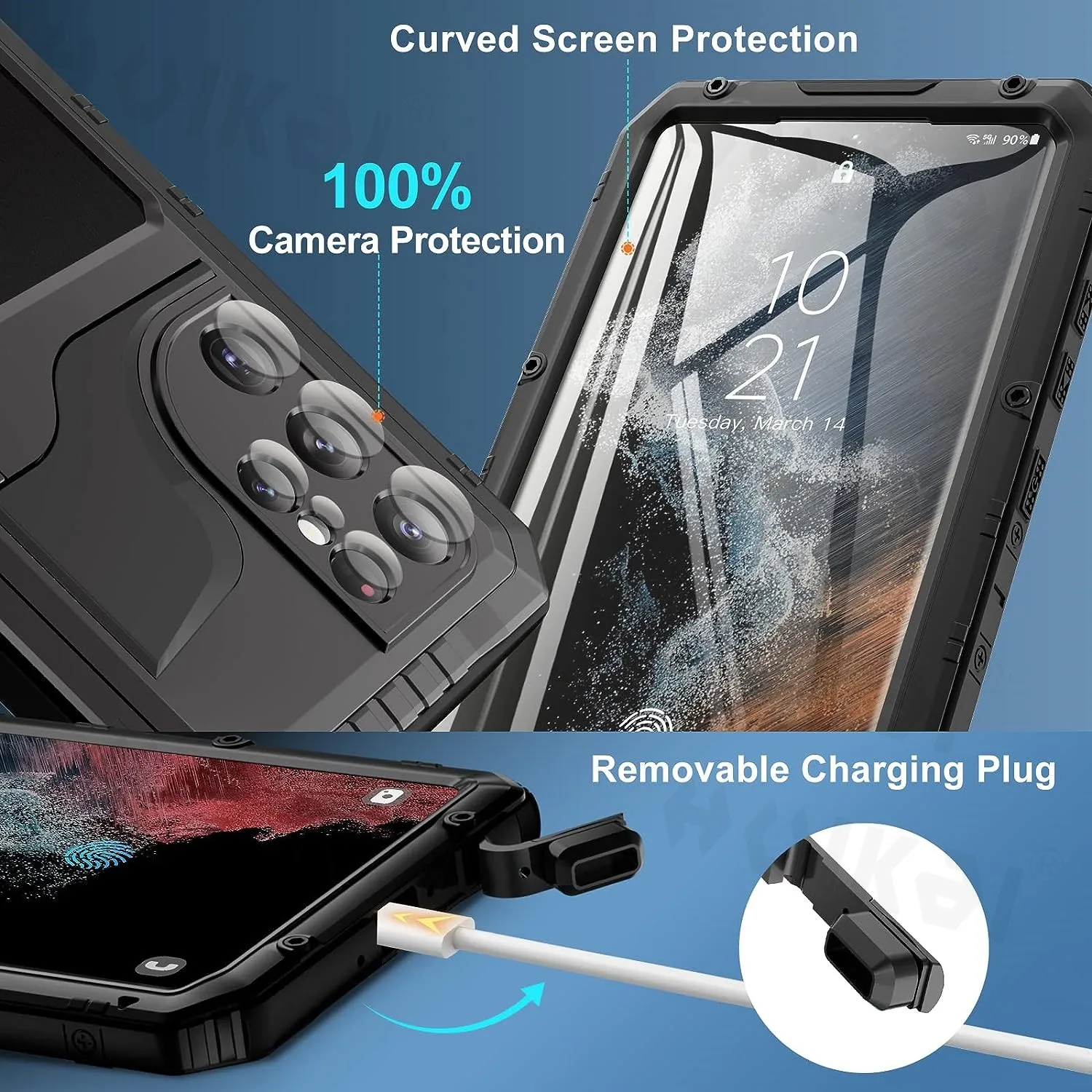 Rugged Metal Waterproof Case with Heavy Duty Kickstand and Screen Protector