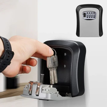 Wall Mounted Metal Alloy Key Lock Box Key Safe Box Weatherproof 4 Digit Combination Key Storage Security Lock Box Indoor Outdoor 1