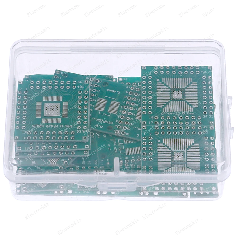 PCB Board Assembly, Printed Circuit Board, 40pcs 8Value PCB Board sets SMD Turn To DIP Adapter Converter Plate SOP8-SOP28 TQFP32-100