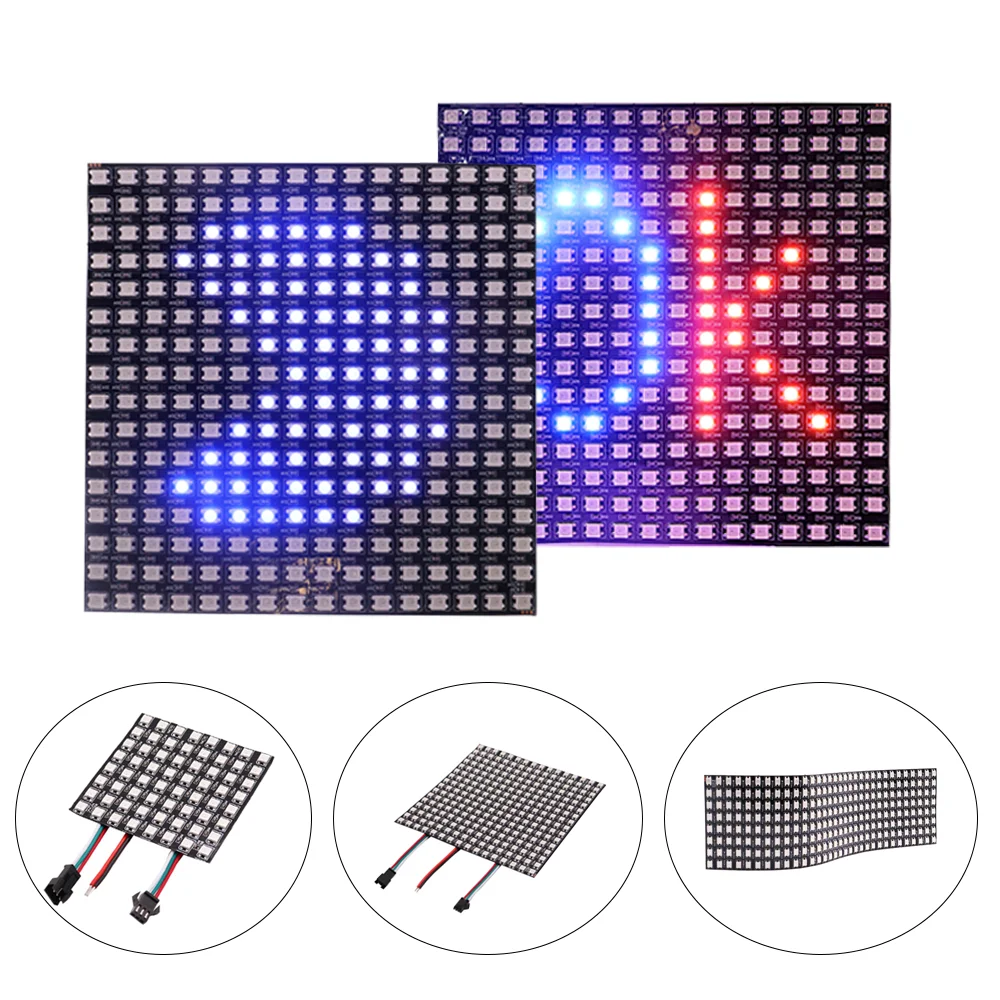 

WS2812 RGB LED Digital Panel Flexible Individually Addressable Light Strip WS2812B Module Matrix Screen 8x8 16x16 8x32 1-5Pcs 5V
