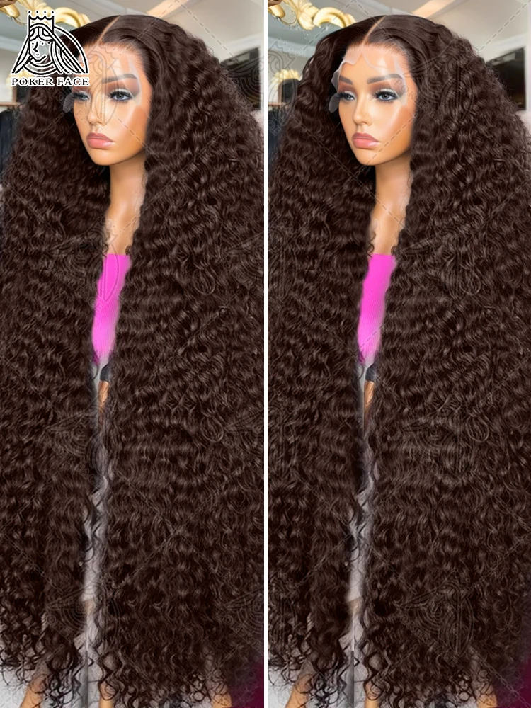 Lace Front Wigs 30 38 Inch Hd Chocolate Brown #4 Colored 13x4 13x6 Curly Deep Wave Frontal Human Hair