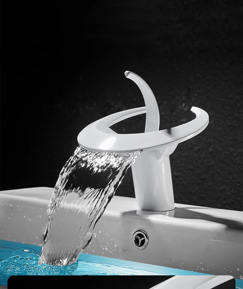 Description Picture 2 of itemWhite Bathroom Basin Faucet Brushed Gold Bathroom Faucet Brass Creative Grey Sink Mixer Tap Hot And Cold Waterfall Basin Faucet