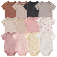 Combinaisons pour nouveau-nés en coton, ensemble de vêtements pour bébé fille, 6 pièces, manches courtes, vêtements pour bébé garçon, été, couleur unie, bébés 1