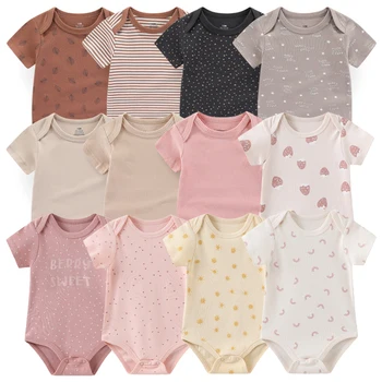 Newborn Bodysuits Cotton Cartoon Baby Girl Clothes Set 6Pieces Short Sleeve Baby Boy Clothes Summer Solid Color Bebes