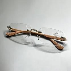 Luxury Rimless Blue Light Blocking Glasses - Titanium Alloy Frame, Lightweight & Comfortable for Men and Women (Golden Brown)