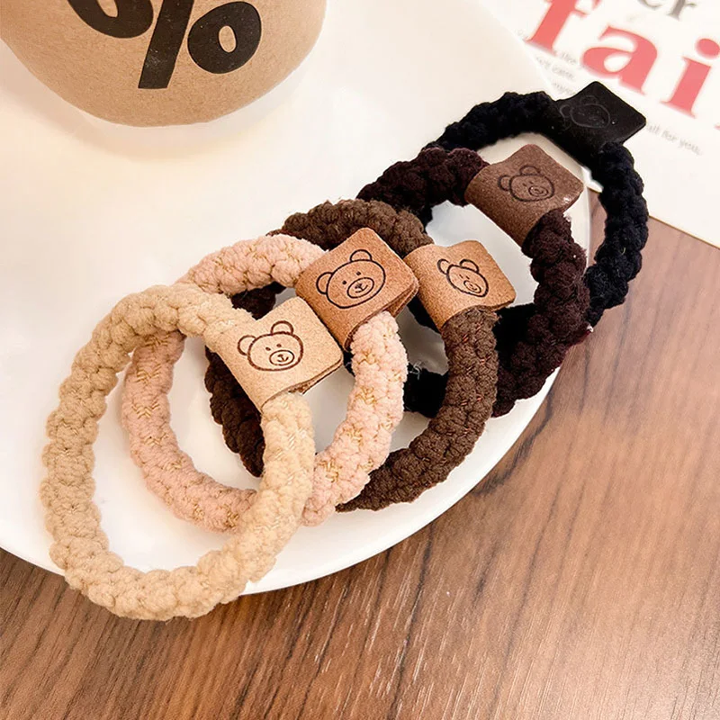 

Wool Bear Baby Girl Hair Bands Fall Winter Children Hair Accessories Korean Kids Elastic Rubber Bands for Girls 3/5Pcs