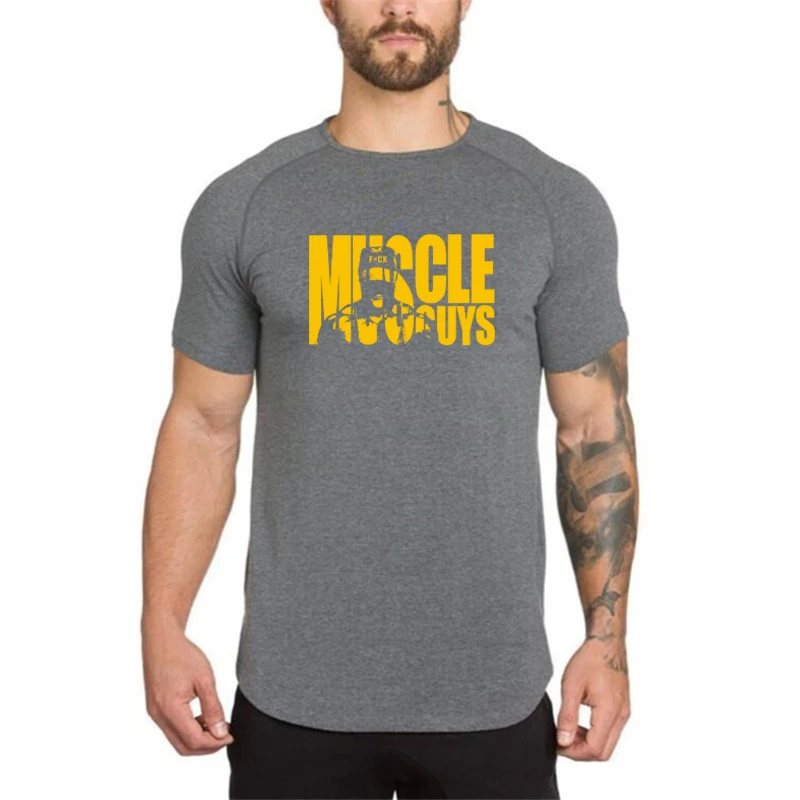 

Summer Fashion Trend Graphic Print Short Sleeve Shirt Men O-Neck Slim Gym Fitness Workout Training Breathable Cotton Cool TShirt