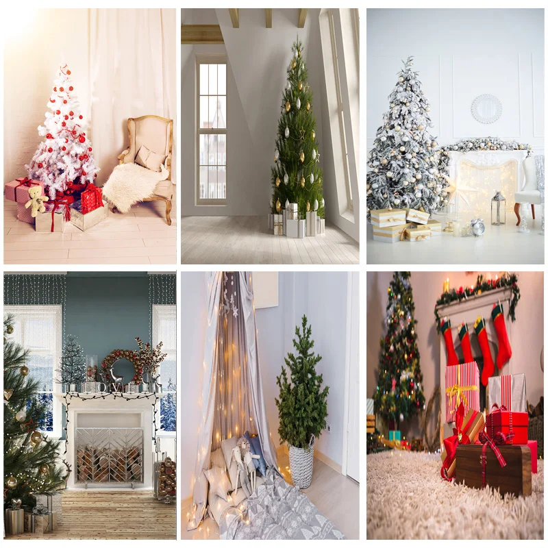 

SHENGYONGBAO Christmas Theme Photography Background Fireplace Christmas tree Backdrops For Photo Studio Props 211110 HS-1988