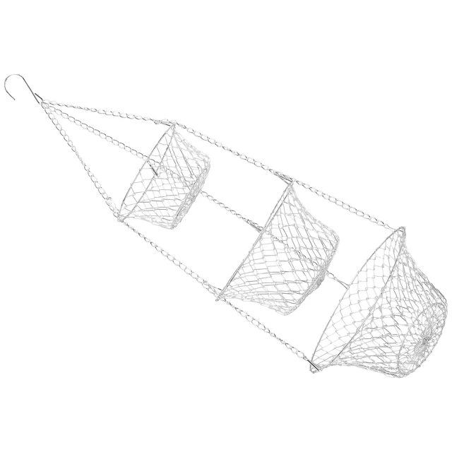 Vintage Wire Mesh Fish Trap Basket , 2 Tiered Wire Hanging Basket