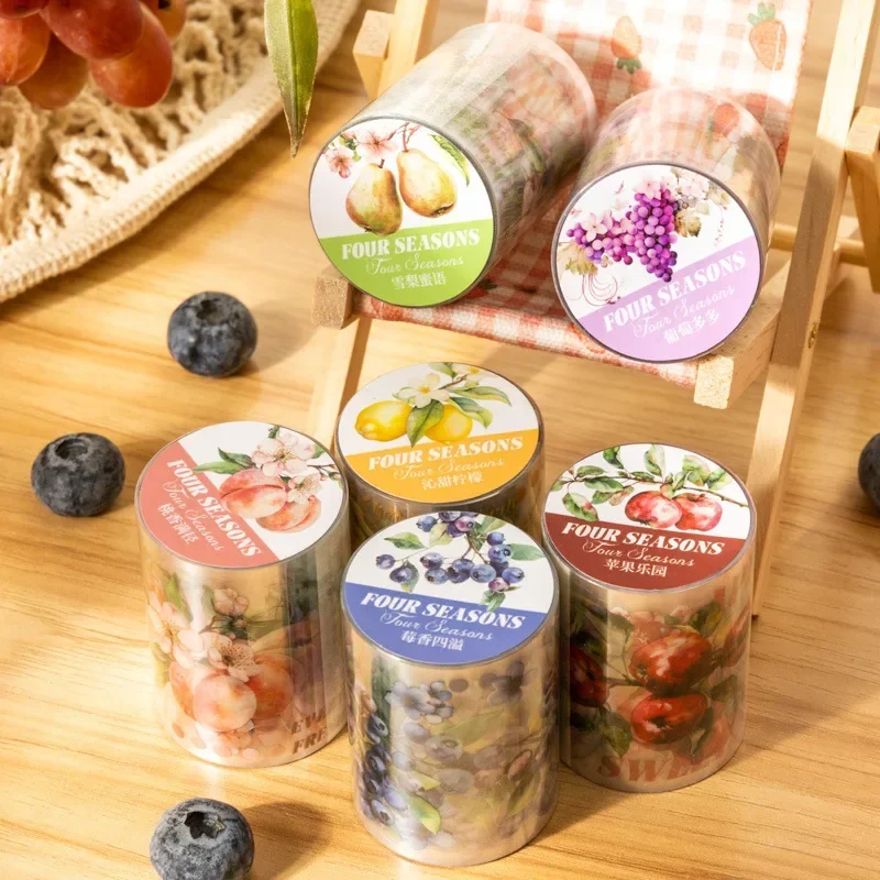 1 롤 컬렉션 핸드북 테이프 용 콜라주 소재 스크랩북 컷 용품 PET 과일 테이프 꽃 포도 2M 접착제 55mm * 2m