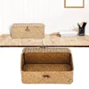 Handmade storage basket with lid, rectangular seaweed, rattan fabric, cosmetics, multi-purpose container, natural box 2