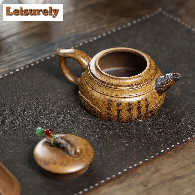 280ml Yixing Purple Clay Teapot Handmade Ji Quan Pot Raw Ore The Keel Gold Sand Mud Tea Brewing Kettle With Infuser Zisha Teaset