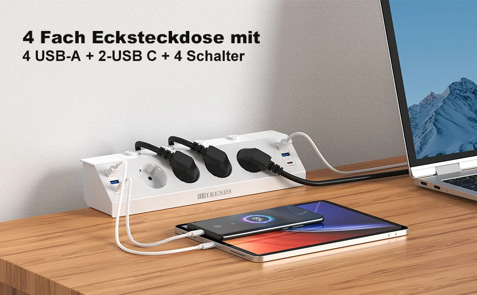 Eu Plug Multi-function power strip with desktop clamp 4 AC power outlets 4 USB-A and 2 USB-C 2 meter cable independent switches S863fdbfc1fe3424fad4890a03ff5805fT