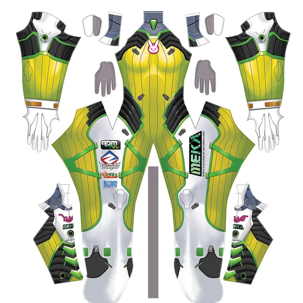 Female D.va Lemon Lime Cosplay Costumes Superhero Zentai Suit Dva Halloween Bodysuit Adults Kids Party Jumpsuit