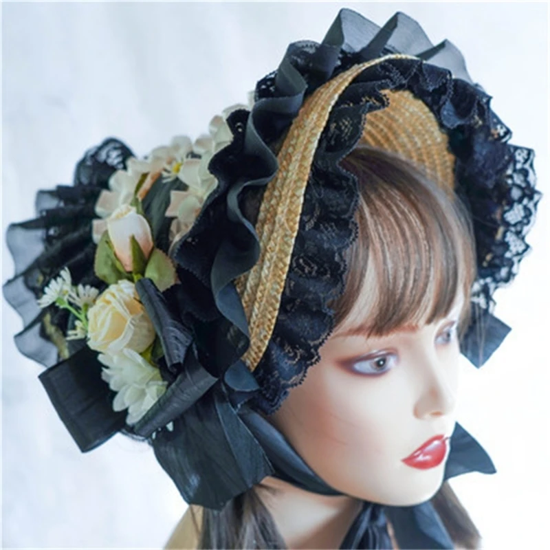 Floral Straw Hat Lolit Straw Hat Teas Party SunHat Lace Fascinators For