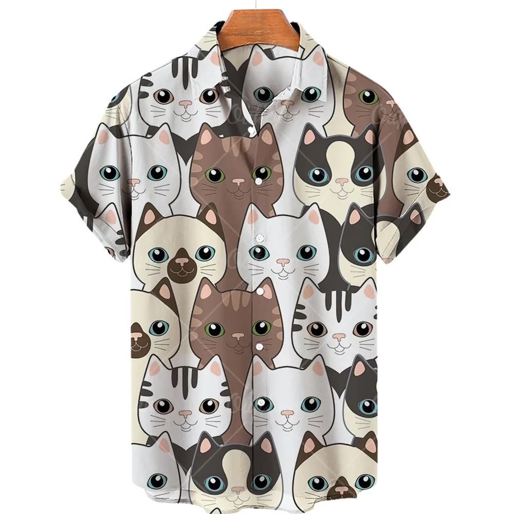 2023 men's shirt animal cat print shirt pattern T shirt fashion short sleeved Harajuku shirt