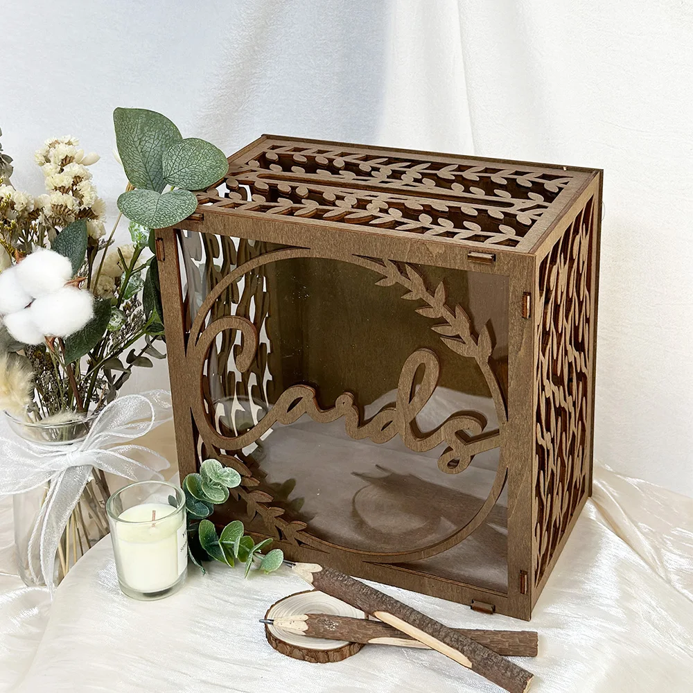 1pcs Light Brown Wedding Card Box for Baby Shower Birthday Graduation Party Decor Rustic Wedding Decorations