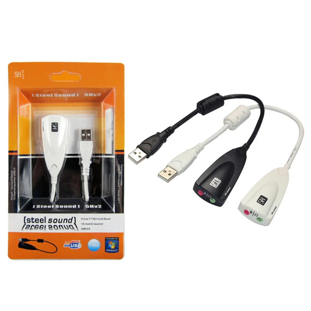 외장 사운드 카드 USB 2.0 7.1 채널 어댑터, 3D 가상 오디오 사운드 트랙 헤드셋, 노트북 PC용 마이크 3.5 잭