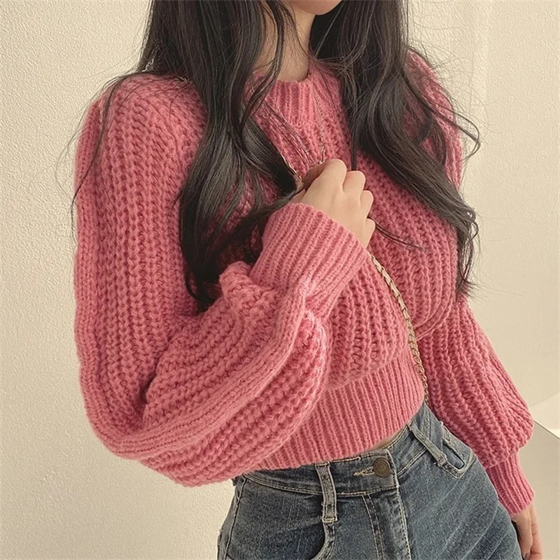 Loose Vintage Harajuku Lantern Long Sleeve Women Sweater Korean Autumn Winter Knitwear Soft Warm Tops Chic Solid Femme Sweater 6