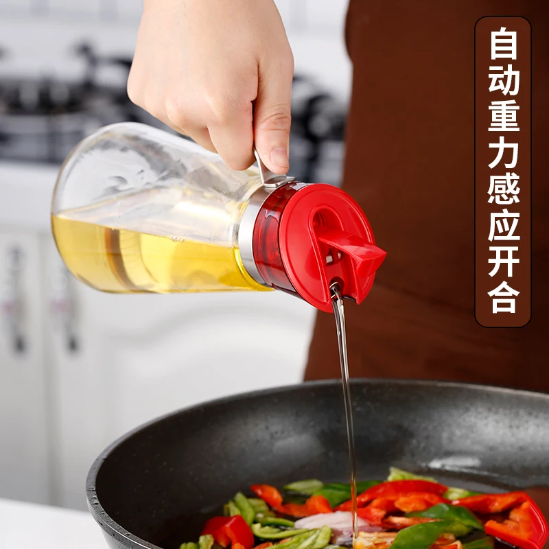 

Glass oil pot leakproof nozzle automatic opening and closing oil bottle kitchen household European small oil can soy sauce