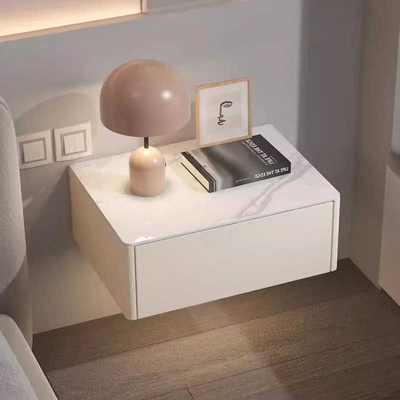 Modern Style Creative Floating Nightstand 1 Drawer Bedside Table with Sintered Stone Top
