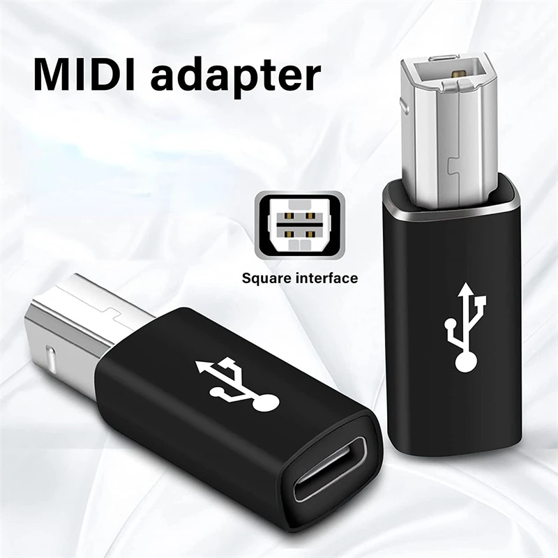 USB B to USB C Adapter USB 2.0 Type-C to Type-B MIDI Connector for Laptop Printer Scanner Fax Machine DJ Controller Keyboard