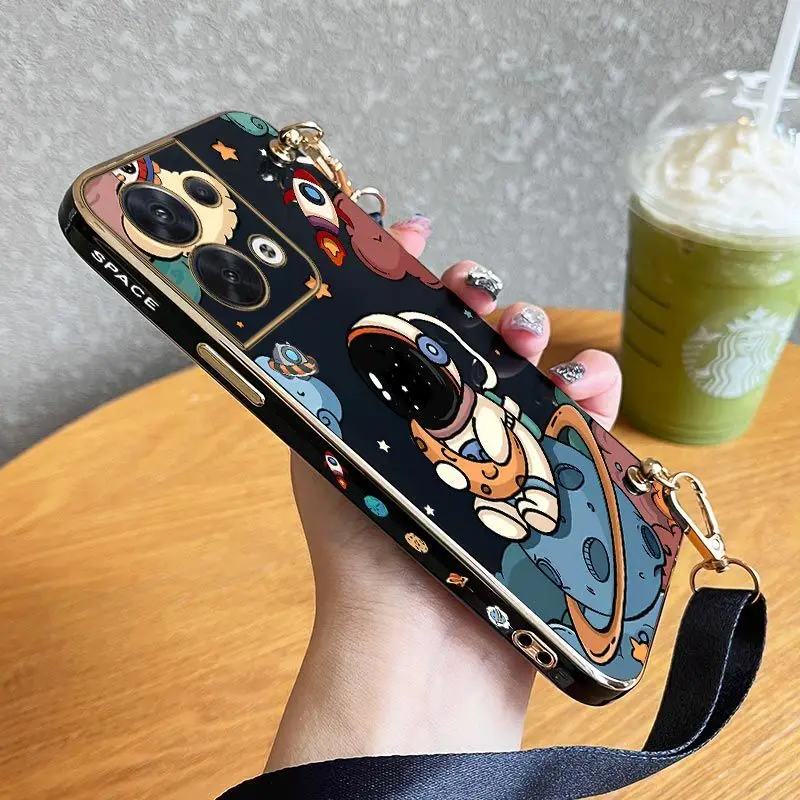 

Moon Astronauts Lanyard Plating Phone Case For OPPO Reno 8 8T 8 Pro 7 7 Lite 7Z 6 6Z 6 ProPlus 5 Lite 5F 4 Lite 4F 3 Pro Cover
