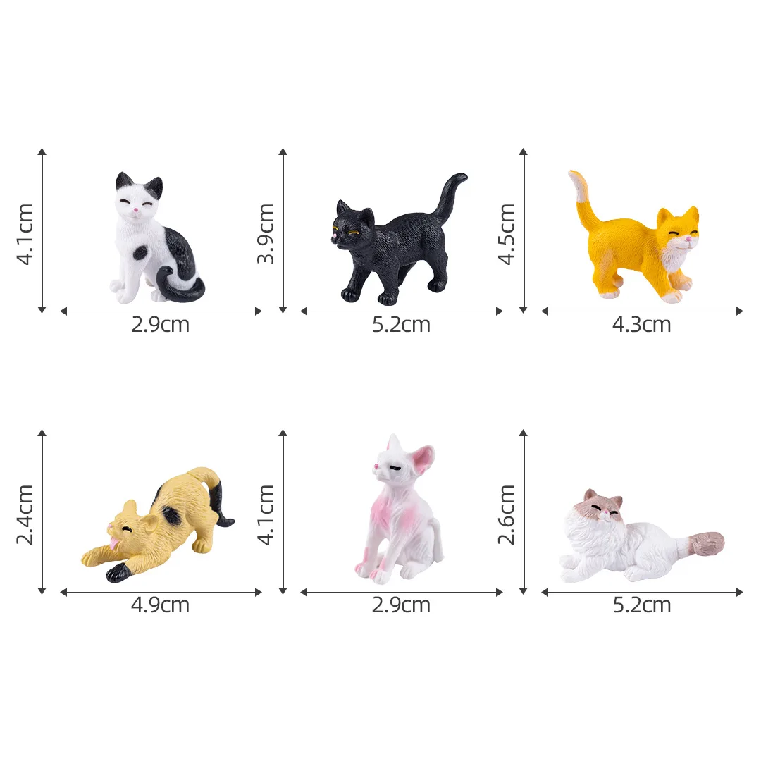6Pcs/set Cute Cat Figures Animal Model Realistic Ragdoll Cat Ornament Miniature Fairy Garden Decor Accessories 6