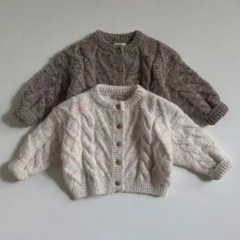 1-3Y Baby Girls Knitted Cardigan Children Long Sleeve Round Neck Mixed Color Knitwear Sweater Unisex Kid Fall Winter Top Clothes