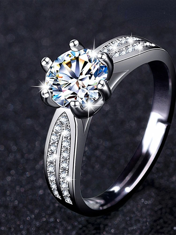 

Mossan Stone One Carat Sterling Silver Platinum-plated Ring Women's Diamond Ring Men's Wedding Proposal Couple Ring Ornament