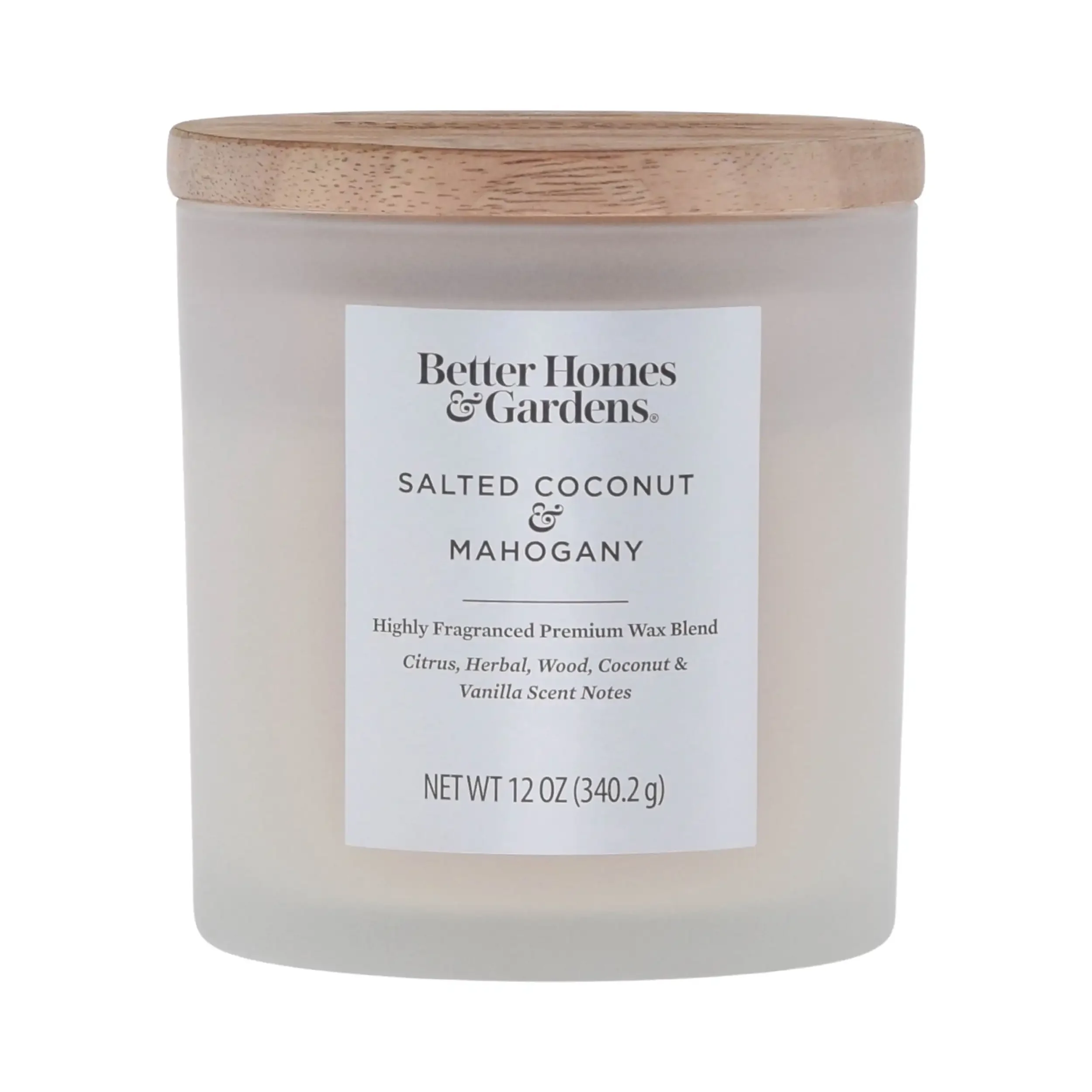 

Better Homes & Gardens 12oz Salted Coconut & Mahogany Scented 2-Wick Frosted Jar Candle