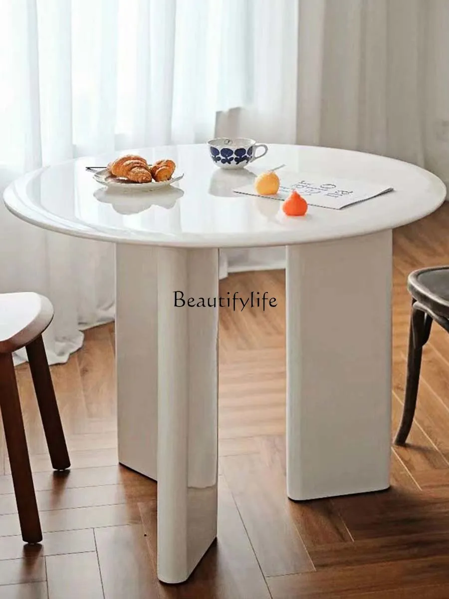 

Cream Series round Dining Table Household Small Apartment Modern Minimalist Mid-Ancient Coffee Shop Table