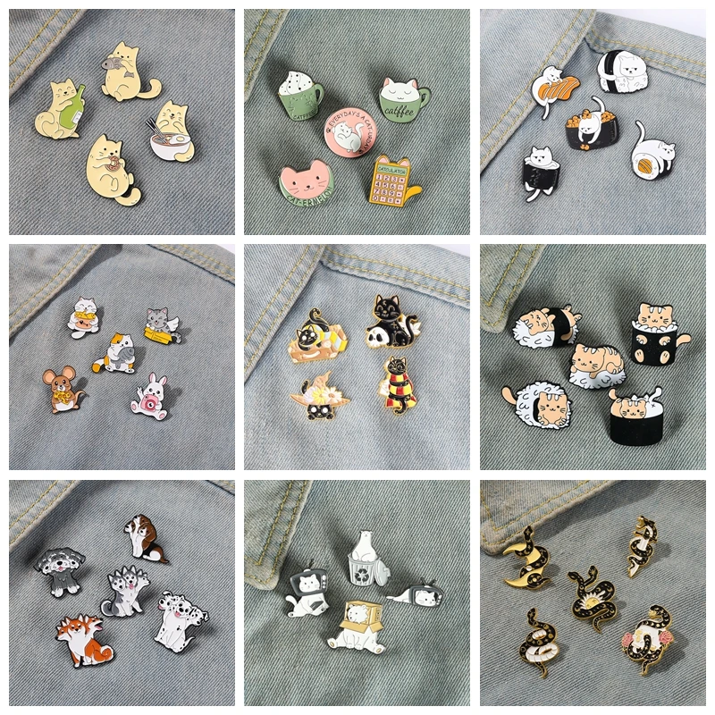 

Cartoon Animal Brooch Black White Couple Cat Fish Bone Enamel Pin Clothes Collar Lapel Pin Metal Funny Badges Jewelry For Lovers
