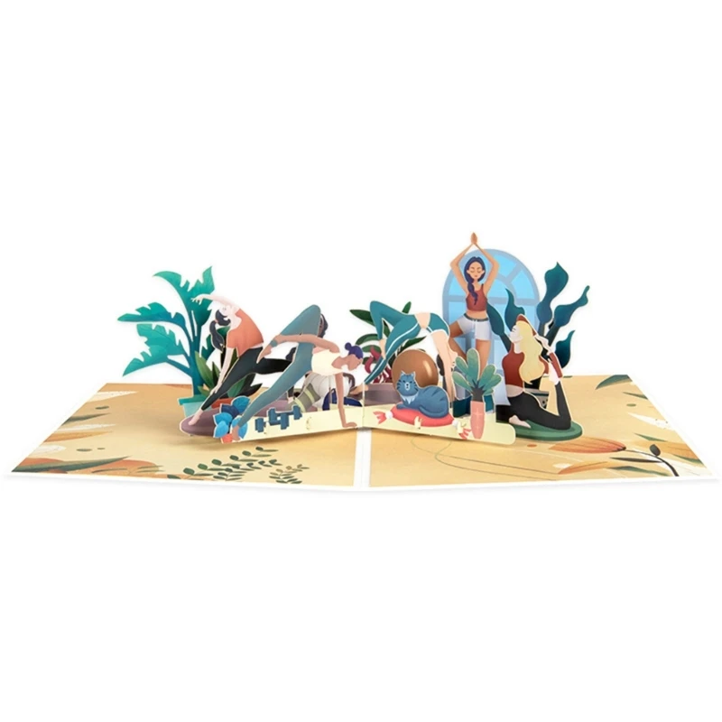 

3D Popup Yoga Greetings Card Handmade Paper Carvings Greetings Cards with Envelopes for Birthday Holiday Business Gift DropShip