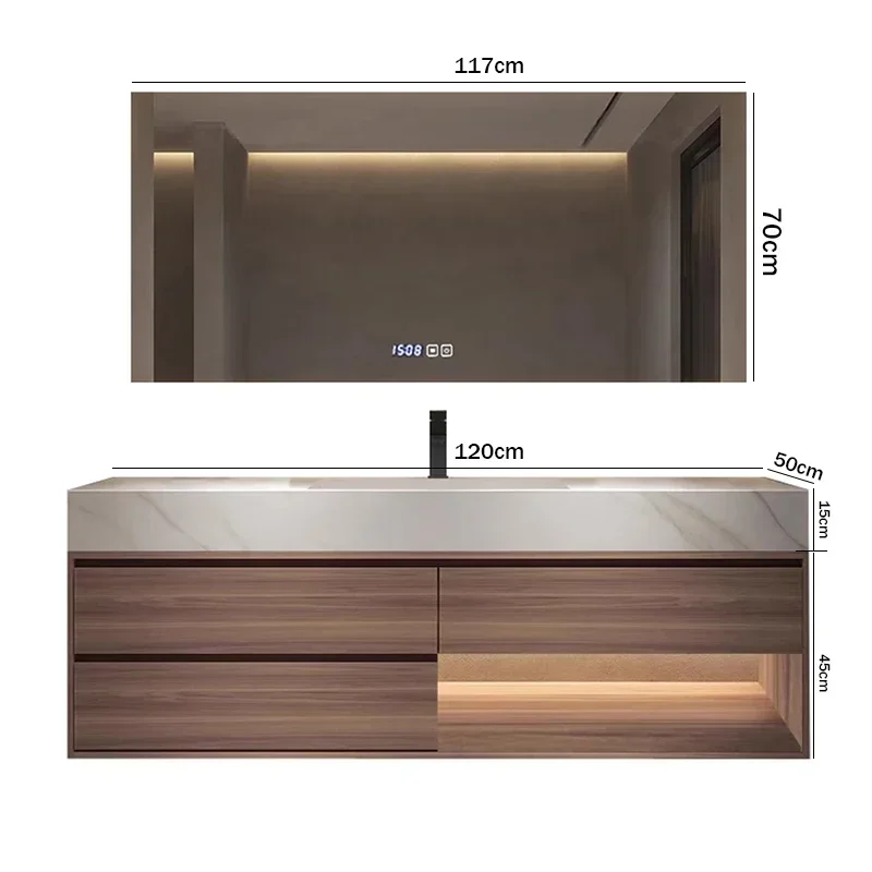 Rock Panel Bathroom Cabinet Modern Hotel Vanity with Sink Mirror Cabinet Simple Bathroom Furniture