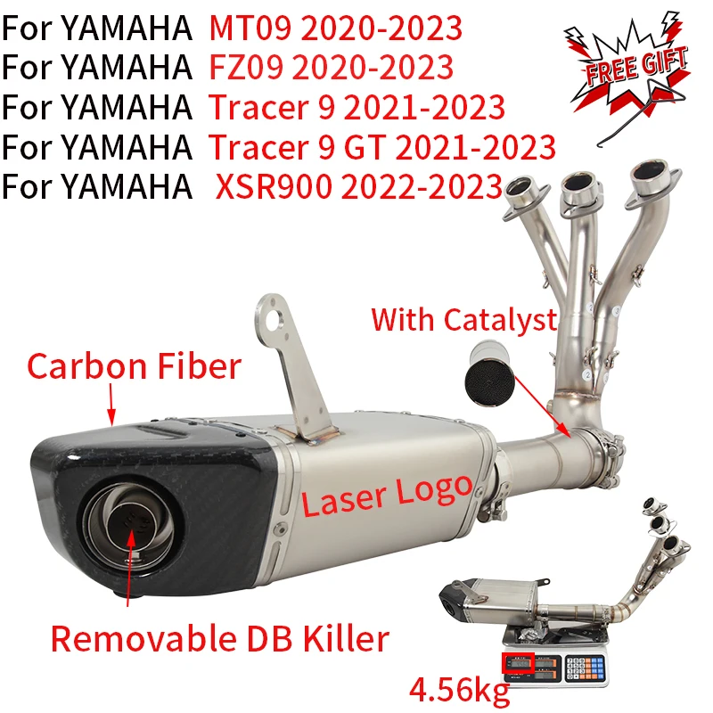 For Yamaha MT09 FZ09 Tracer 9 GT XSR900 2020 - 2022 2023 Motorcycle Exhaust Front Link Pipe Catalyst Carbon Muffler DB Killer - Image 5