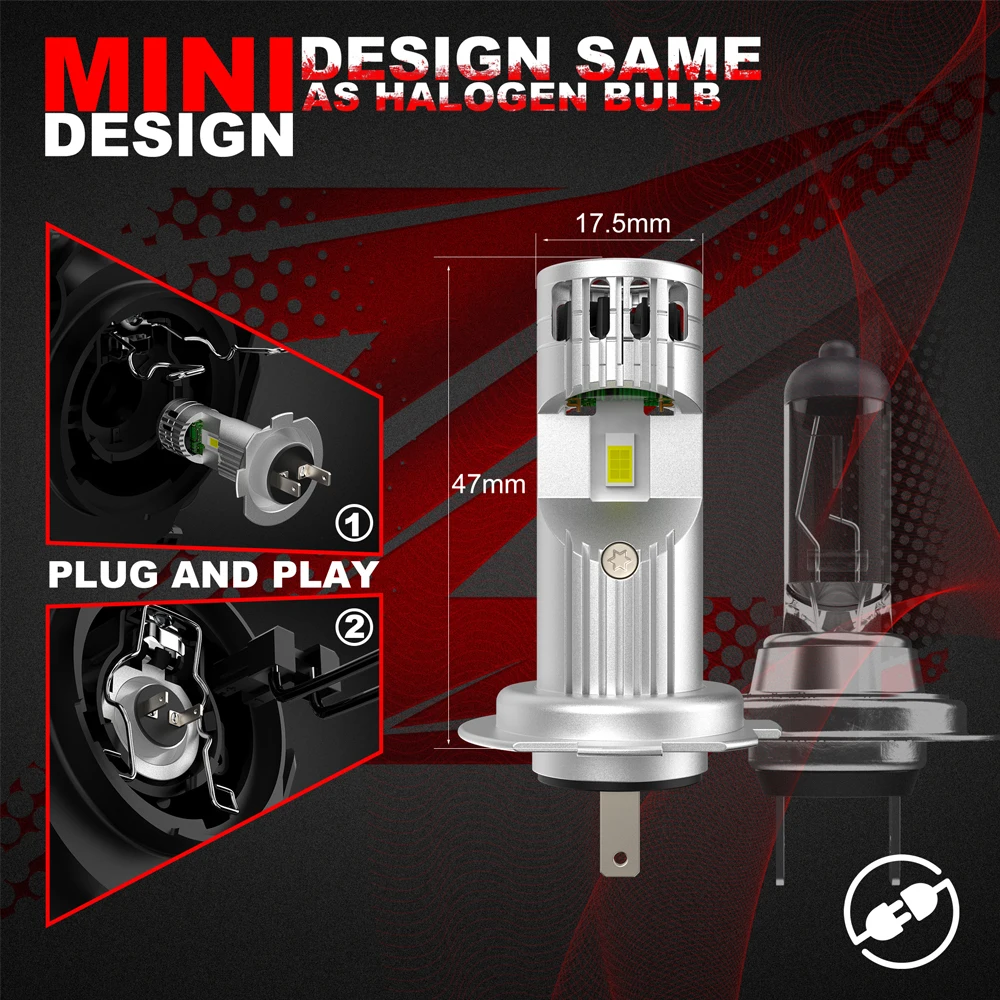 2PCS Car Light H7 Canbus LED Bulb 80W 20000LM H4 H11 9005 HB3 HB4 9006 9012 Auto Headlamp High Low Beam 6000K Mini LED Lamps 12V